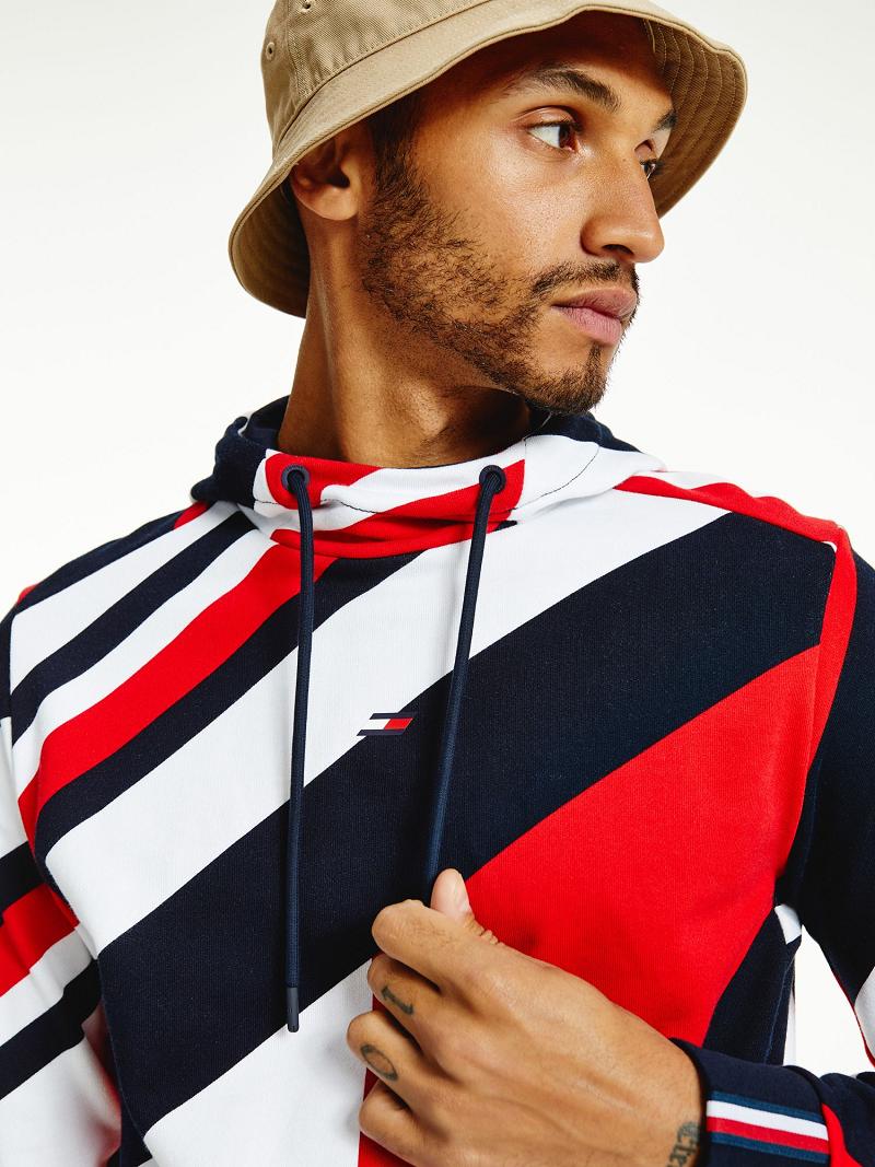 Férfi Tommy Hilfiger Organic cotton diagonal flag performance Hoodies Piros Fekete Fehér | HU 1236NWY